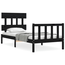 vidaXL fekete tömör fa ágykeret fejtámlával 100 x 200 cm (3193330) ágy és ágykellék