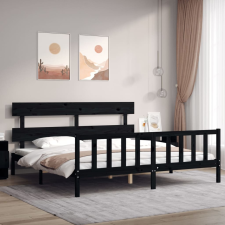 vidaXL fekete tömör fa ágykeret fejtámlával 200 x 200 cm ágy és ágykellék