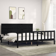 vidaXL fekete tömör fa ágykeret fejtámlával 200 x 200 cm ágy és ágykellék