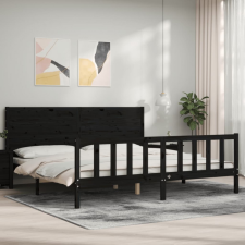 vidaXL fekete tömör fa ágykeret fejtámlával 200 x 200 cm ágy és ágykellék