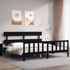 vidaXL fekete tömör fa ágykeret fejtámlával 200 x 200 cm ágy és ágykellék