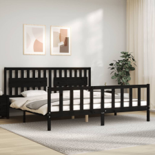 vidaXL fekete tömör fa ágykeret fejtámlával 200 x 200 cm ágy és ágykellék