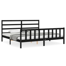 vidaXL fekete tömör fa ágykeret fejtámlával 200 x 200 cm (3191930) ágy és ágykellék