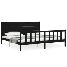 vidaXL fekete tömör fa ágykeret fejtámlával 200 x 200 cm (3192775) ágy és ágykellék