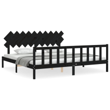 vidaXL fekete tömör fa ágykeret fejtámlával 200 x 200 cm (3193490) ágy és ágykellék