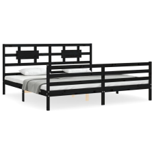 vidaXL fekete tömör fa ágykeret fejtámlával 200 x 200 cm (3194465) ágy és ágykellék