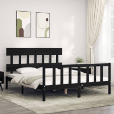 vidaXL fekete tömör fa ágykeret fejtámlával King Size ágy és ágykellék