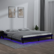 vidaXL fekete tömör fa ágykeret LED-világítással 140 x 190 cm ágy és ágykellék