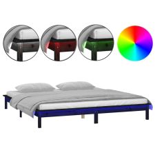 vidaXL fekete tömör fa ágykeret LED-világítással 140x190 cm (820655) ágy és ágykellék