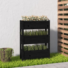 vidaXL fekete tömör fenyő növénytartó 77x25x104,5 cm bútor