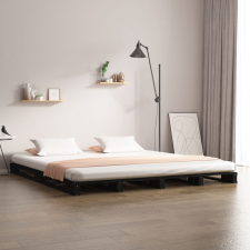 vidaXL fekete tömör fenyőfa ágykeret 140 x 190 cm ágy és ágykellék