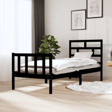 vidaXL fekete tömör fenyőfa ágykeret 75 x 190 cm (2FT6 Small Single) ágy és ágykellék