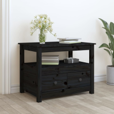 vidaXL fekete tömör fenyőfa dohányzóasztal 71 x 49 x 55 cm (820940) bútor