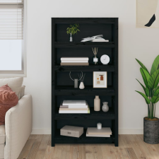 vidaXL fekete tömör fenyőfa könyvszekrény 80x35x154 cm bútor