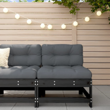 vidaXL fekete tömör fenyőfa középső kanapé párnákkal kerti bútor