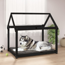 vidaXL Fekete tömör fenyőfa kutyaágy 111x80x100 cm szállítóbox, fekhely kutyáknak