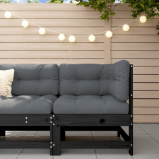 vidaXL fekete tömör fenyőfa sarokkanapé párnákkal kerti bútor