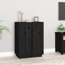 vidaXL fekete tömör fenyőfa tálalószekrény 60x35x80 cm bútor