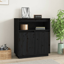vidaXL fekete tömör fenyőfa tálalószekrény 70x34x80 cm bútor