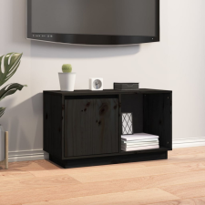 vidaXL fekete tömör fenyőfa TV-szekrény 74 x 35 x 44 cm bútor