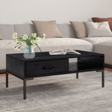 vidaXL fekete tömör újrahasznosított fenyő dohányzóasztal 90x50x35 cm bútor