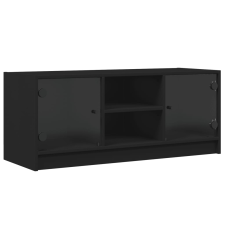 vidaXL fekete TV-szekrény üvegajtókkal 102 x 37 x 42 cm (836372) bútor