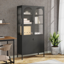 vidaXL fekete üveg és acél magasszekrény 90 x 40 x 180 cm bútor