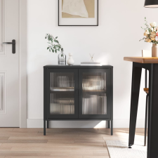 vidaXL fekete üveg és acél tálalószekrény 70 x 35 x 70 cm bútor