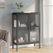vidaXL fekete üveg és acél tálalószekrény 75 x 35 x 105 cm bútor