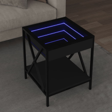 vidaXL fekete végtelen hatású LED-es dohányzóasztal 40 x 40 x 49 cm bútor