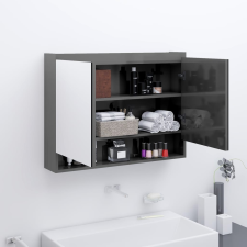 vidaXL fényes szürke MDF tükrös fürdőszobaszekrény 80 x 15 x 60 cm fürdőszoba bútor