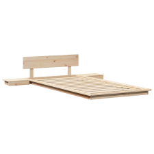 vidaXL Földi ágykeret éjjeli szekrényekkel 75x190cm Tömör fa (872425) ágy és ágykellék