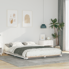vidaXL Földi ágykeret Fehér 160 x 210 cm Tömör fenyőfa ágy és ágykellék
