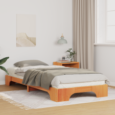 vidaXL Földi ágykeret tárolóval Barna 100 x 210 cm Tömör fenyőfa ágy és ágykellék