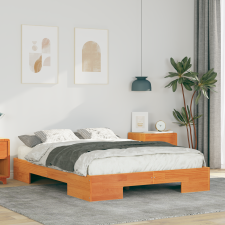 vidaXL Földi ágykeret tárolóval Barna 135 x 190 cm Tömör fenyőfa ágy és ágykellék