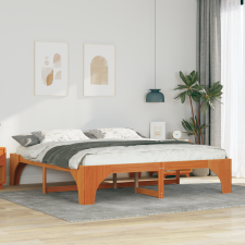 vidaXL Földi ágykeret tárolóval Barna 180 x 200 cm Tömör fenyőfa ágy és ágykellék