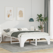vidaXL Földi ágykeret tárolóval Fehér 140 x 200 cm Tömör fenyőfa ágy és ágykellék