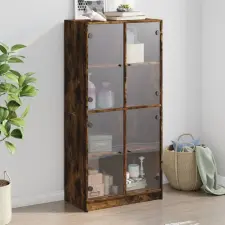 vidaXL füstölt tölgyszínű magasszekrény ajtókkal 68x37x142 cm bútor