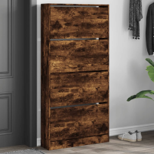 vidaXL Füstös tölgy cipőszekrény 4 kihajtható fiókkal 80x21x163,5 cm bútor