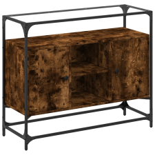 vidaXL füstös tölgy szerelt fa tálalószekrény üveglappal 98x35x81 cm bútor