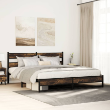 vidaXL füstös tölgy színű fém ágykeret matrac nélkül 183 x 213 cm ágy és ágykellék