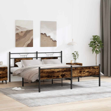 vidaXL füstös tölgy színű fém ágykeret matrac nélkül 183 x 213 cm ágy és ágykellék
