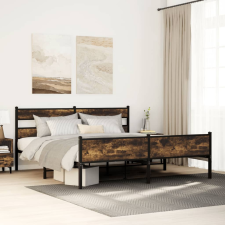 vidaXL füstös tölgy színű fém ágykeret matrac nélkül 193 x 203 cm ágy és ágykellék