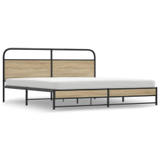 vidaXL füstös tölgy színű fém ágykeret matrac nélkül 200 x 200 cm (3318683) ágy és ágykellék