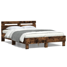 vidaXL füstös tölgy színű szerelt fa ágykeret fejtámlával 135x190 cm ágy és ágykellék