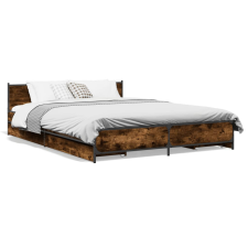 vidaXL füstös tölgy színű szerelt fa ágykeret fiókokkal 140x200 cm ágy és ágykellék