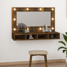 vidaXL füstös tölgy színű tükrös szekrény LED-ekkel 90 x 31,5 x 62 cm fürdőszoba bútor