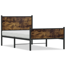 vidaXL füstös tölgyszínű fém ágykeret fej- és lábtámlával 107 x 203 cm ágy és ágykellék