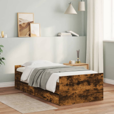 vidaXL füstös tölgyszínű műfa ágykeret fiókokkal 100 x 200 cm ágy és ágykellék