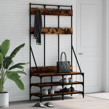 vidaXL füstös tölgyszínű ruhafogas cipőpolccal 100x40x184 cm bútor